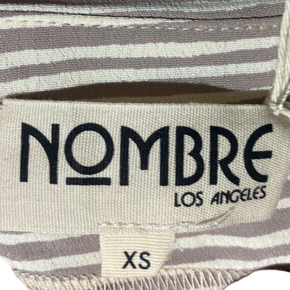NWT NOMBRE Beige Stripe 3/4 sleeve open back dress Made in USA Women's XS - Picture 8 of 11